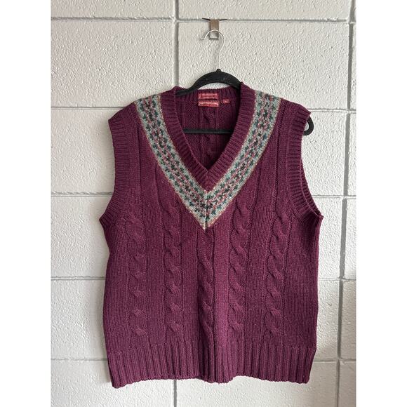 Vintage 1970s Men's Chaps Ralph Lauren Cable Knit 100% Wool Sweater Vest size L - Picture 1 of 3